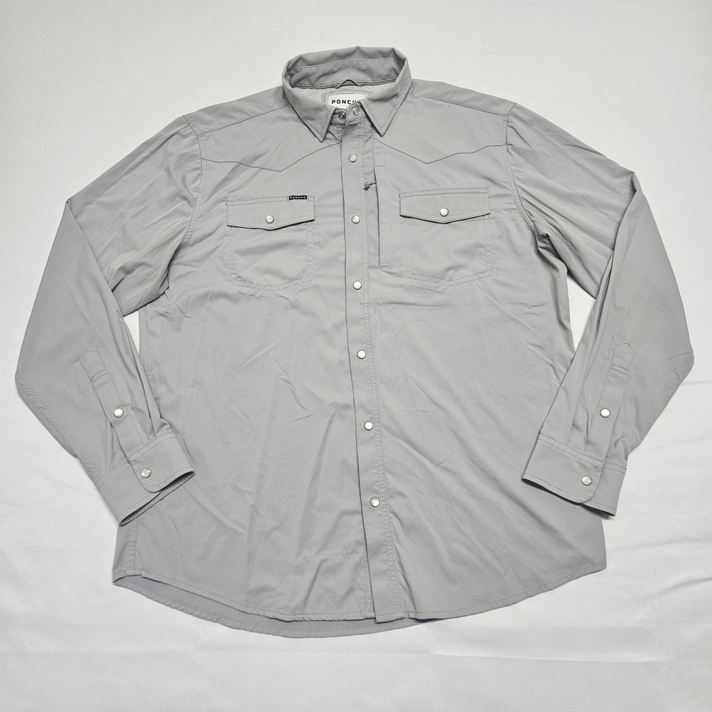 Poncho Men's Gray Pearl Snap Shirt Large Slim Fit Long Sleeve